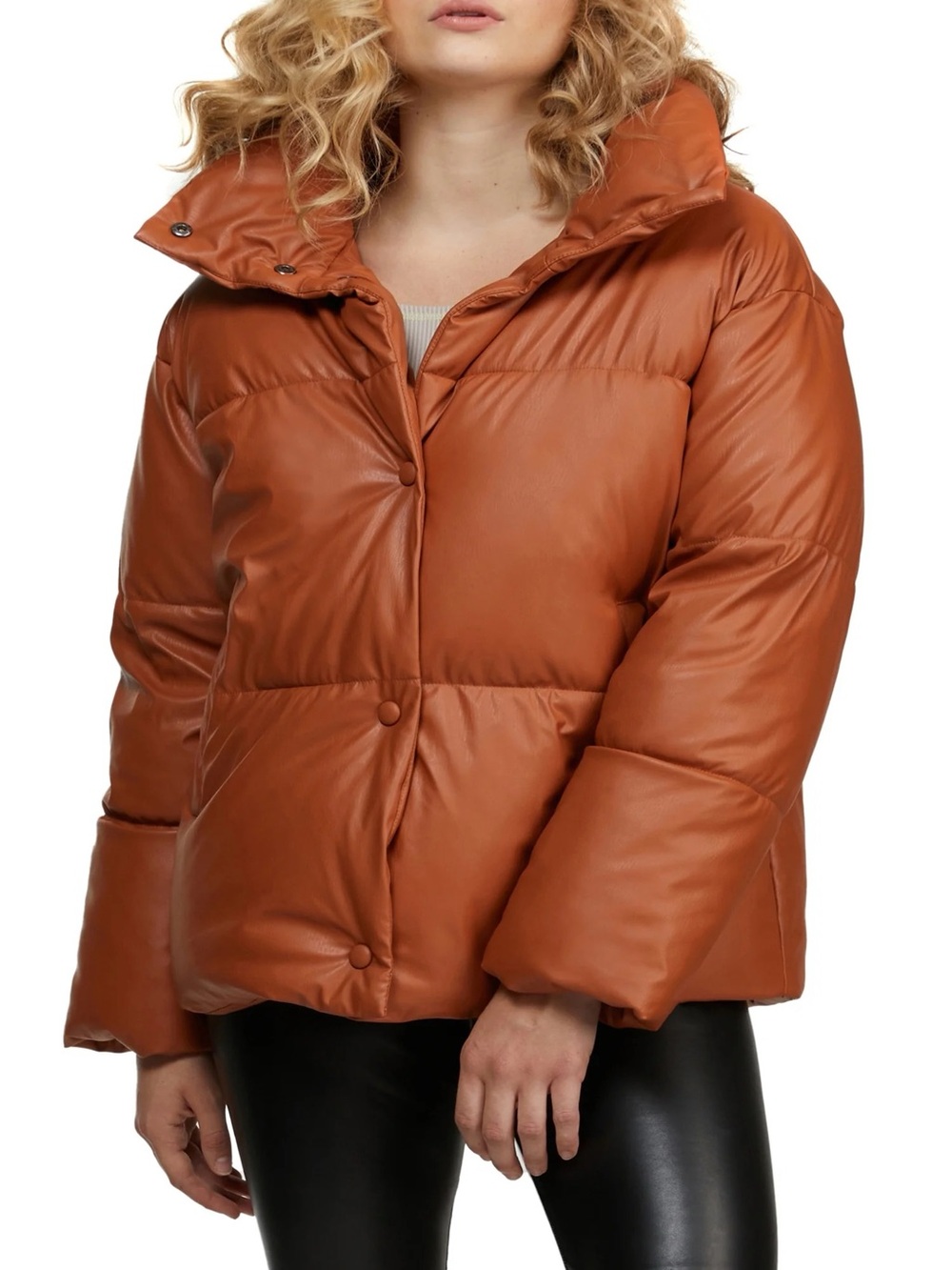 NVLT Vegan Leather Brown Puffer Jacket in Size Extra Small